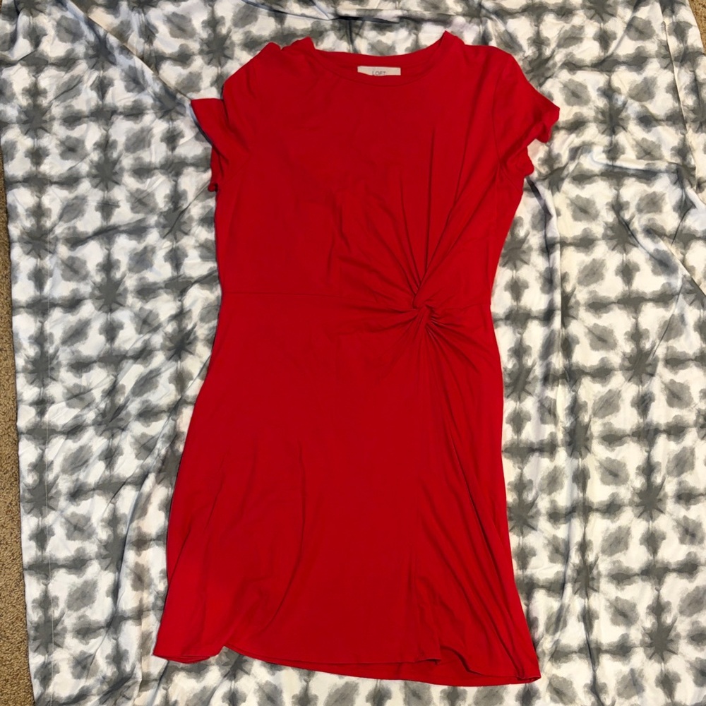 LOFT Red Twist-Detail Short Sleeve Dress